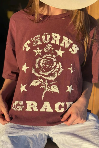 Thorns & Grace Distressed Oversize Graphic Tee