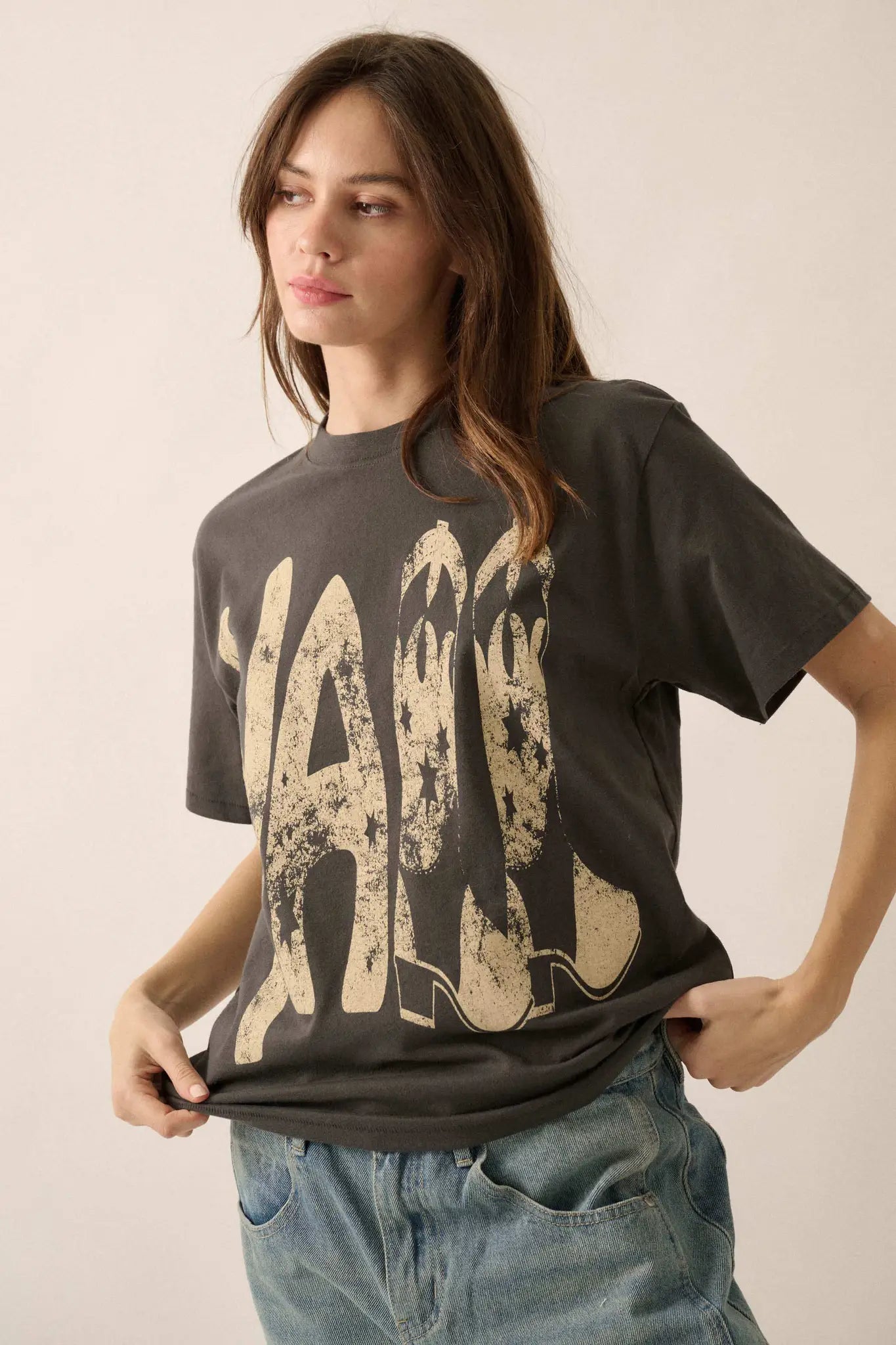 Y'All Cowboy Boots Vintage-Print Graphic Tee