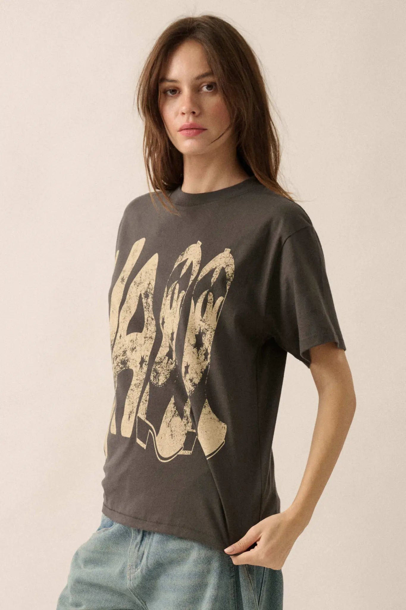 Y'All Cowboy Boots Vintage-Print Graphic Tee