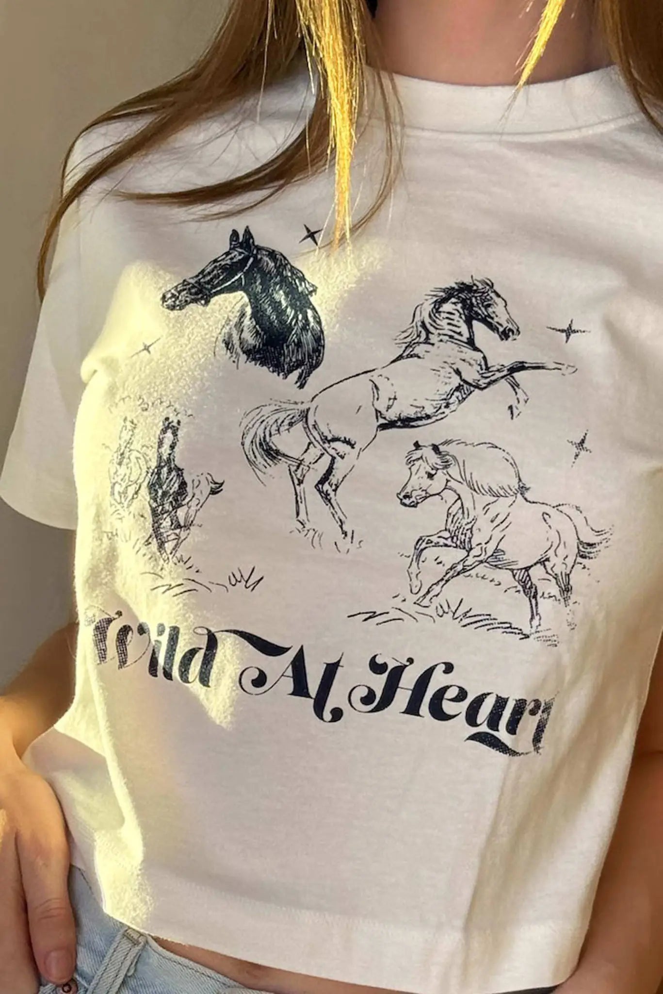 Wild at Heart Horses Cropped Western Graphic Tee