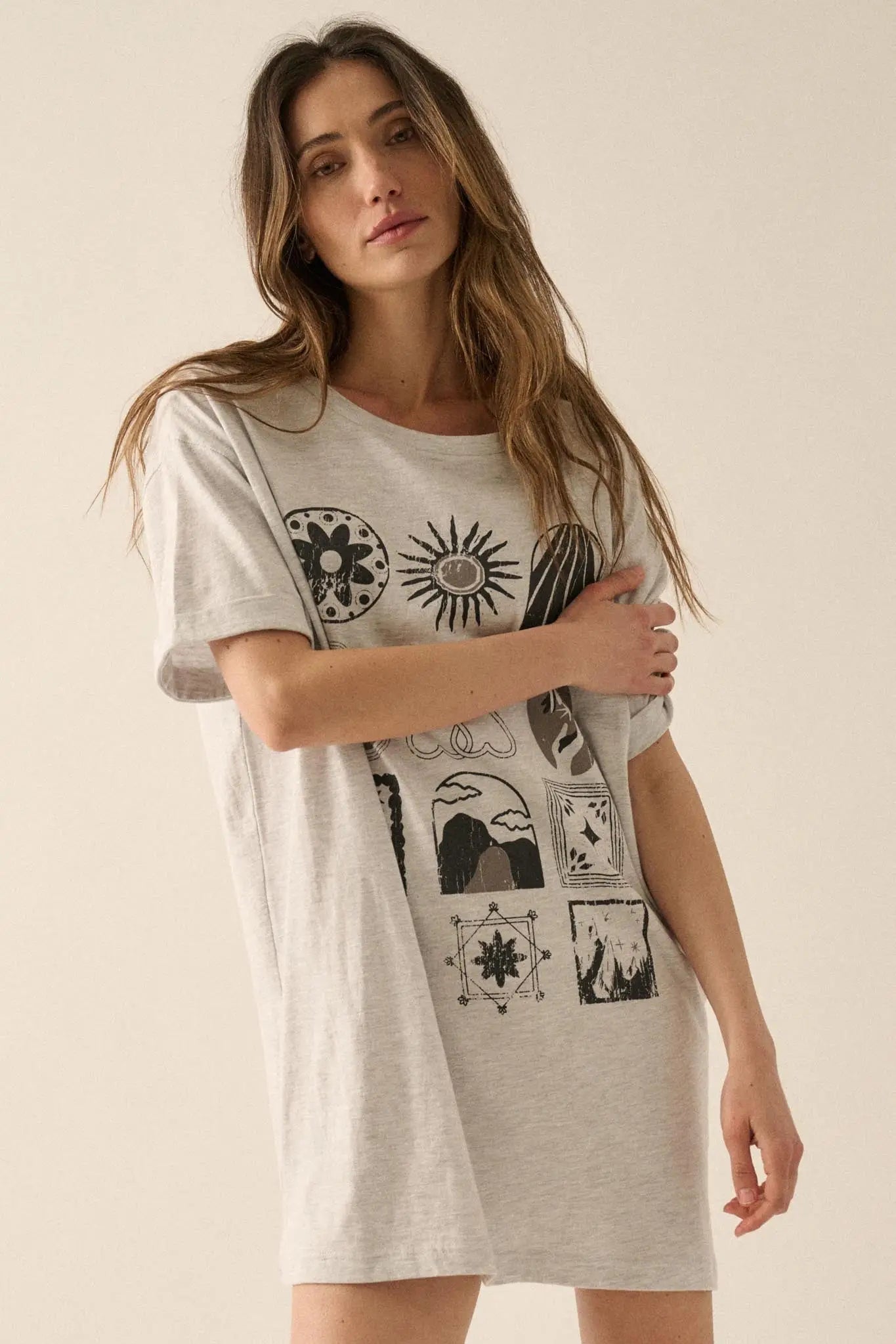Symbology Vintage-Print Oversize Graphic Tee