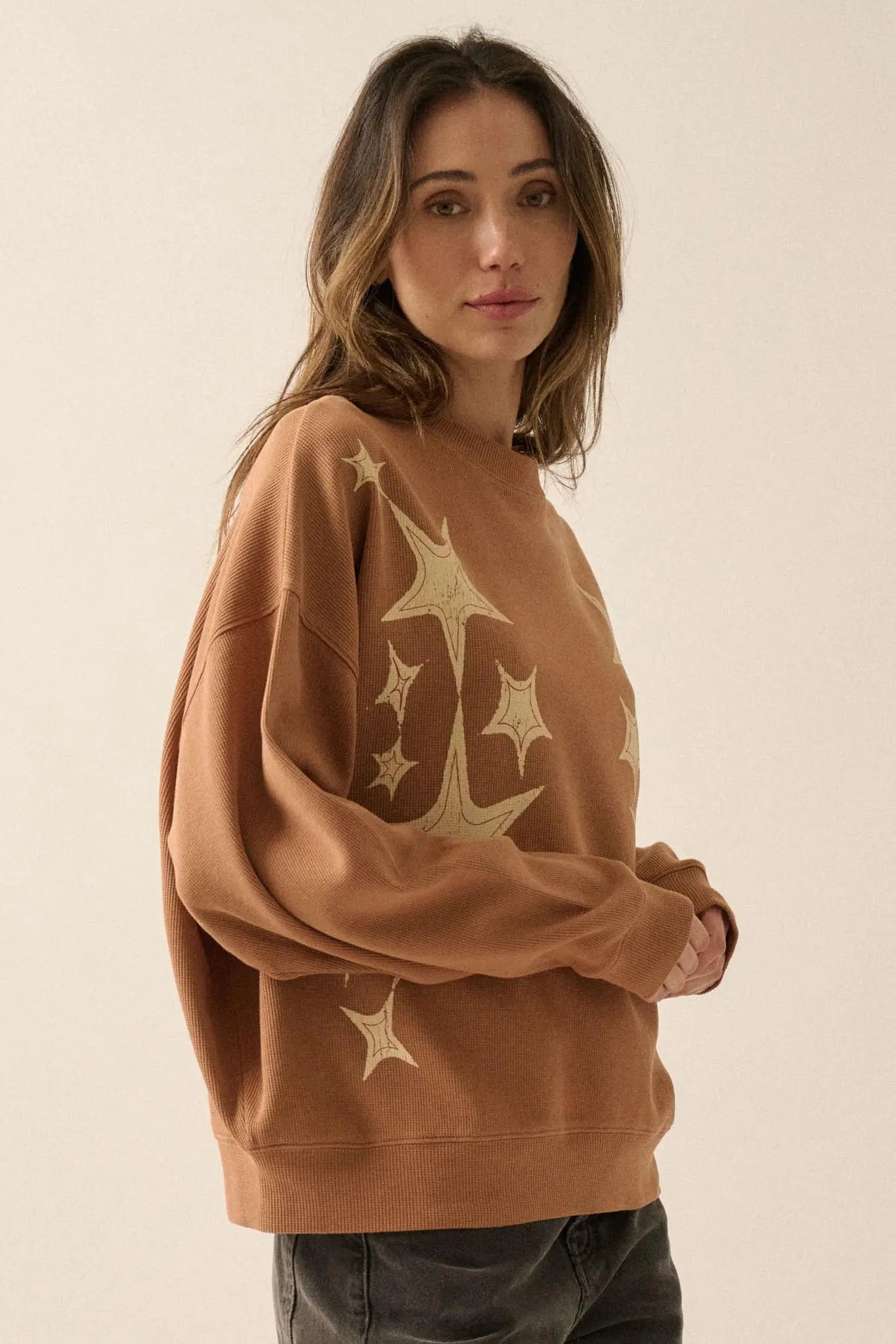 Stars Align Vintage-Print Thermal Graphic Top