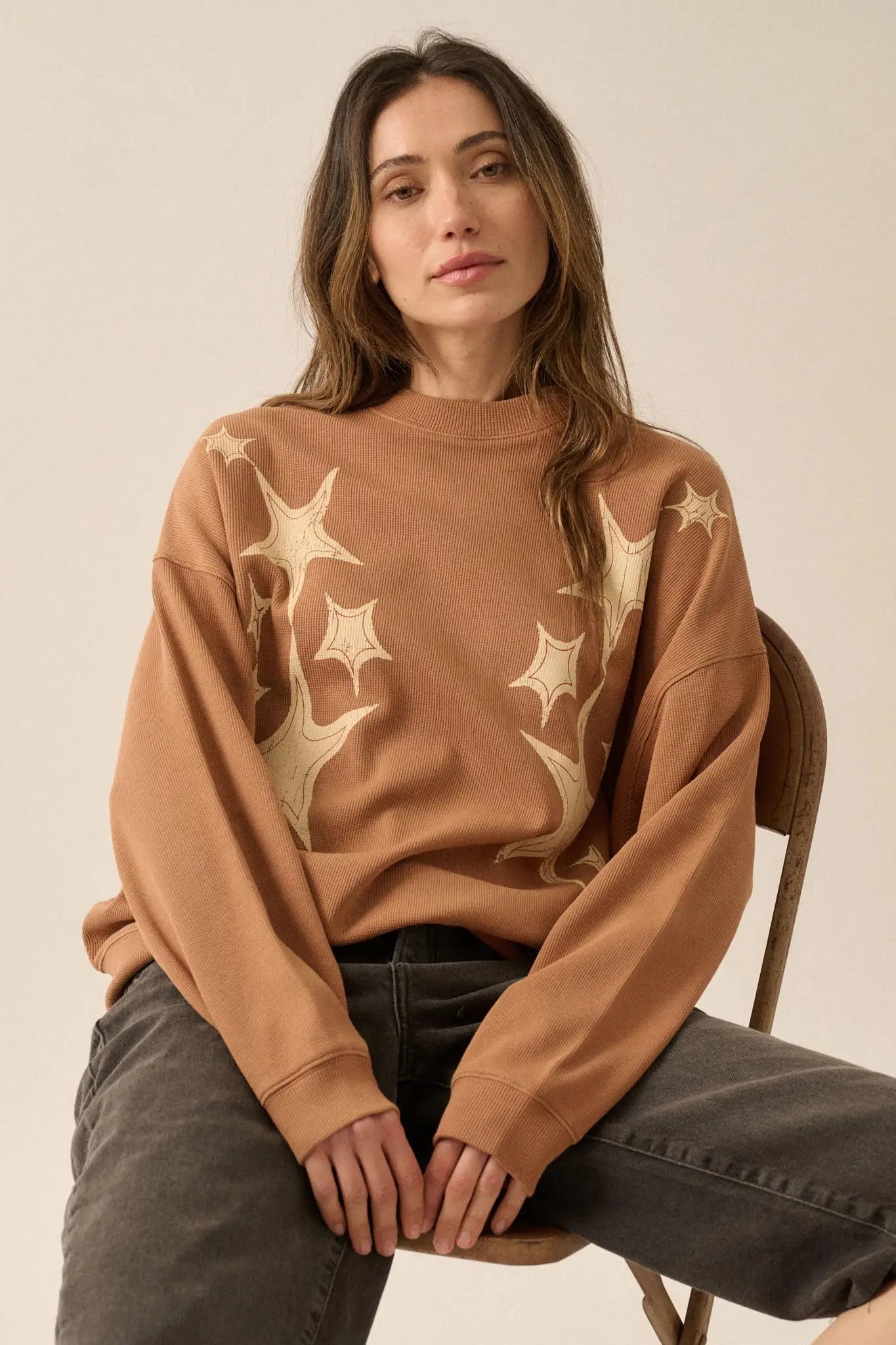 Stars Align Vintage-Print Thermal Graphic Top