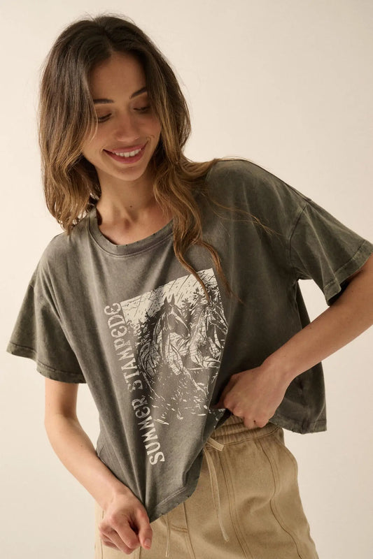 Summer Stampede Cropped Horses Graphic Tee