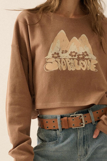 Stop and Love Cropped Thermal Graphic Top