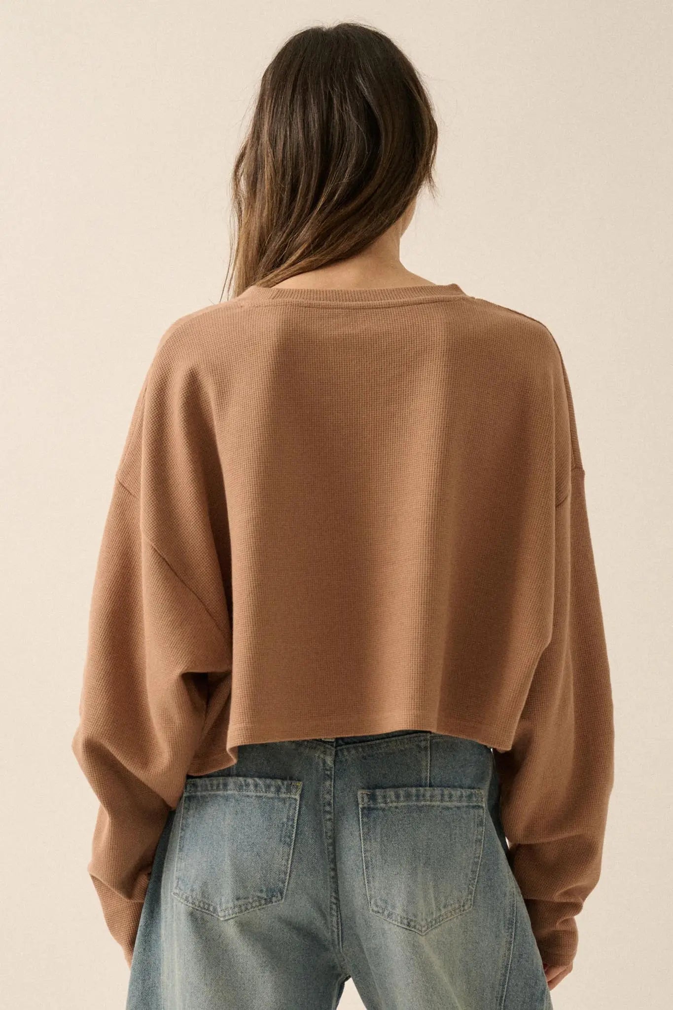 Stop and Love Cropped Thermal Graphic Top