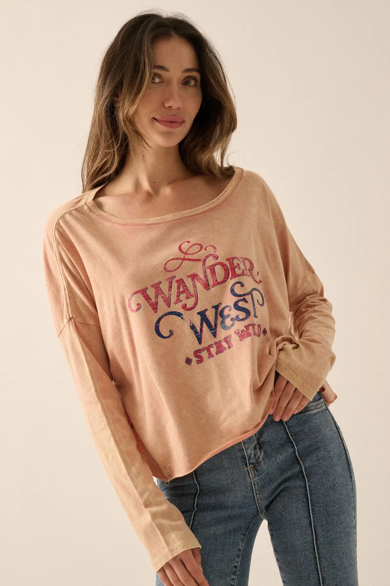 Wander West Cropped Long-Sleeve Graphic Tee