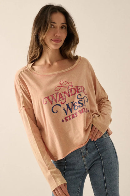 Wander West Cropped Long-Sleeve Graphic Tee