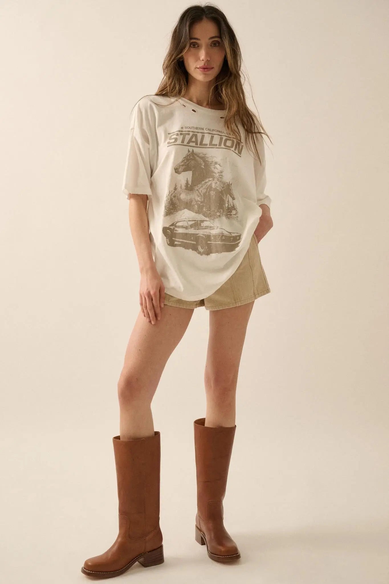 Stallion Muscle Car Distressed Oversize Graphic Tee