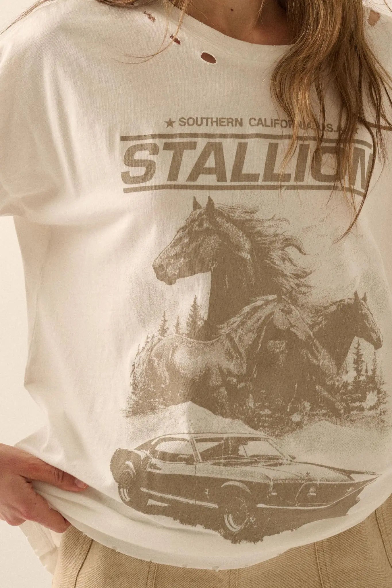Stallion Muscle Car Distressed Oversize Graphic Tee