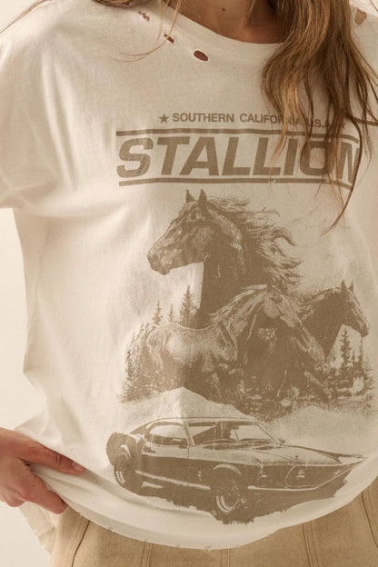 Stallion Muscle Car Distressed Oversize Graphic Tee