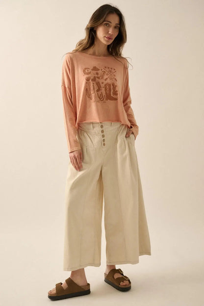 Western Spirit Cropped Long-Sleeve Graphic Tee