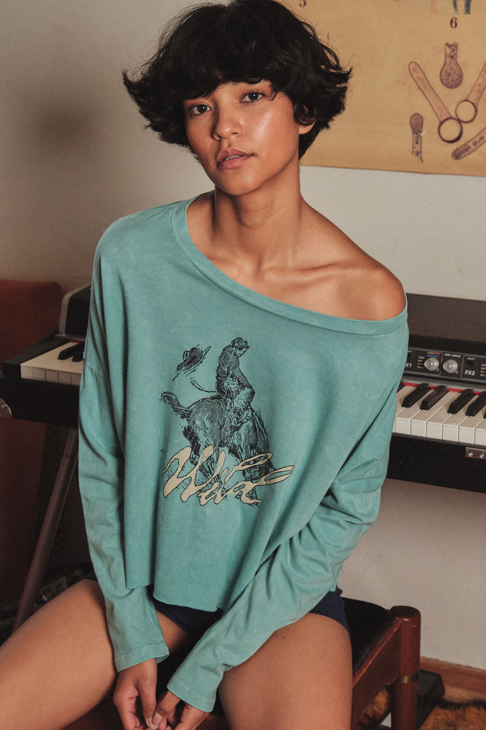 Wild Bronco Cropped Long-Sleeve Graphic Tee
