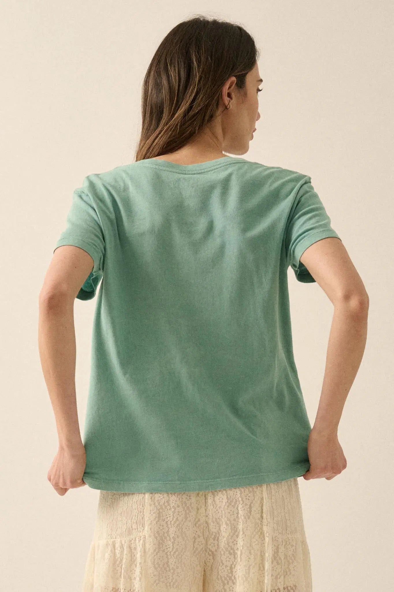 Weekend Chic Vintage-Wash V-Neck Graphic Tee