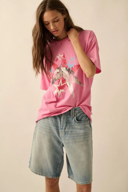 Star Horse Distressed Oversize Graphic Tee