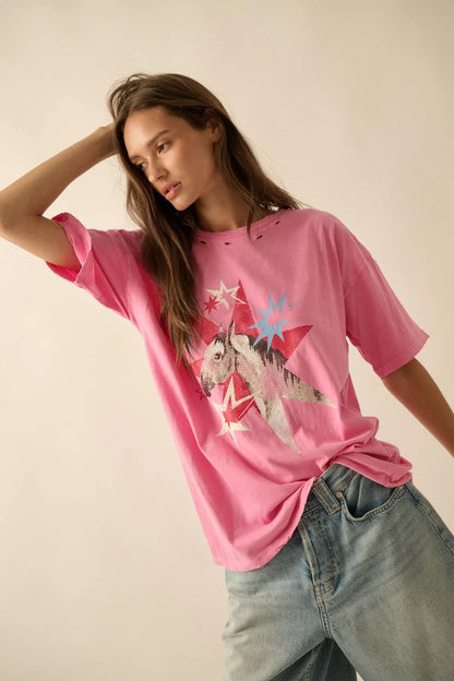 Star Horse Distressed Oversize Graphic Tee