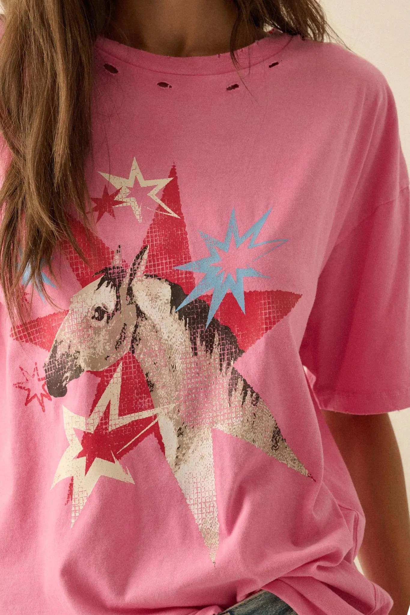Star Horse Distressed Oversize Graphic Tee
