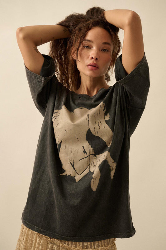 Wild Beauty Distressed Oversize Horse Graphic Tee