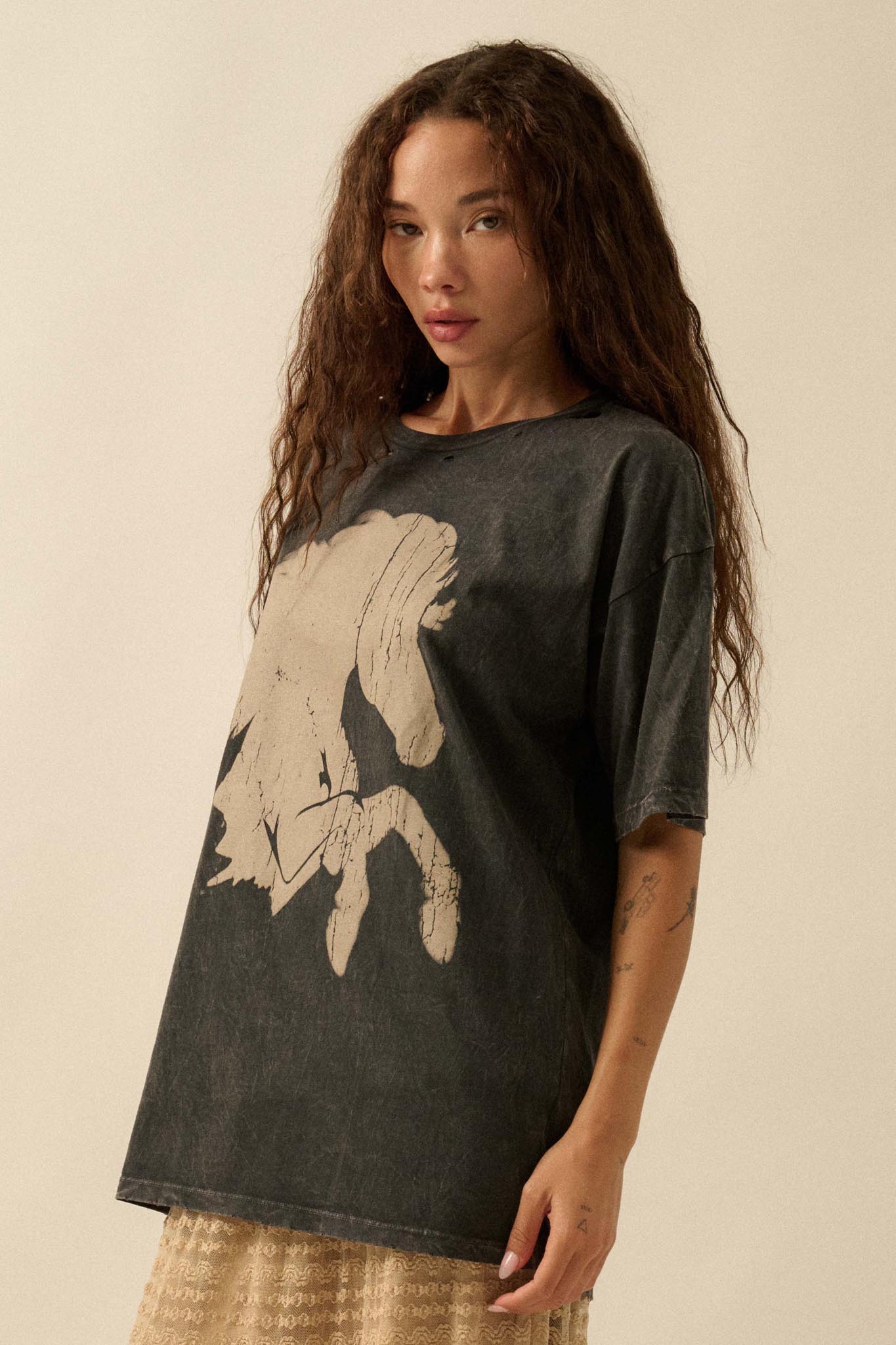 Wild Beauty Distressed Oversize Horse Graphic Tee