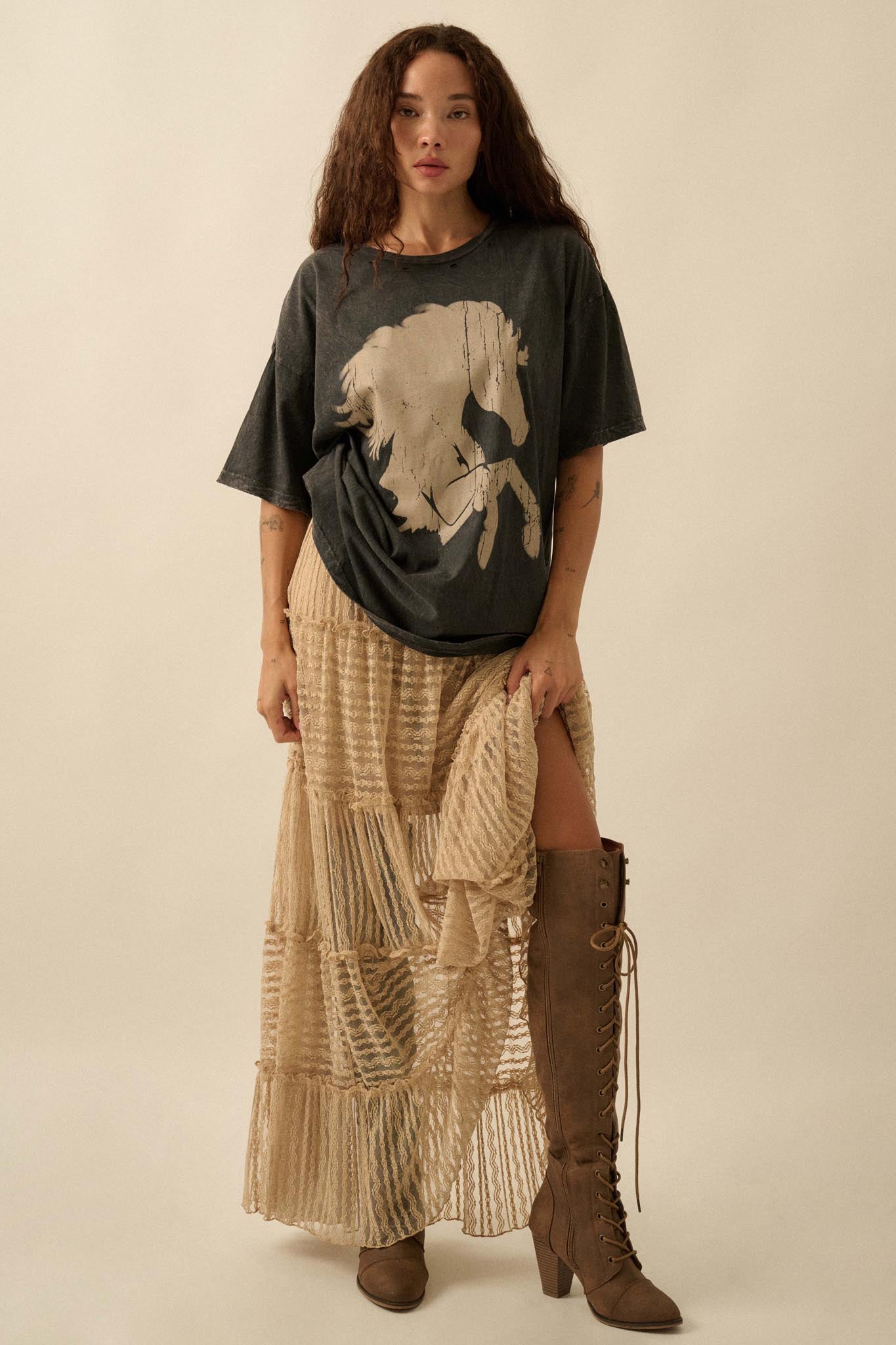 Wild Beauty Distressed Oversize Horse Graphic Tee