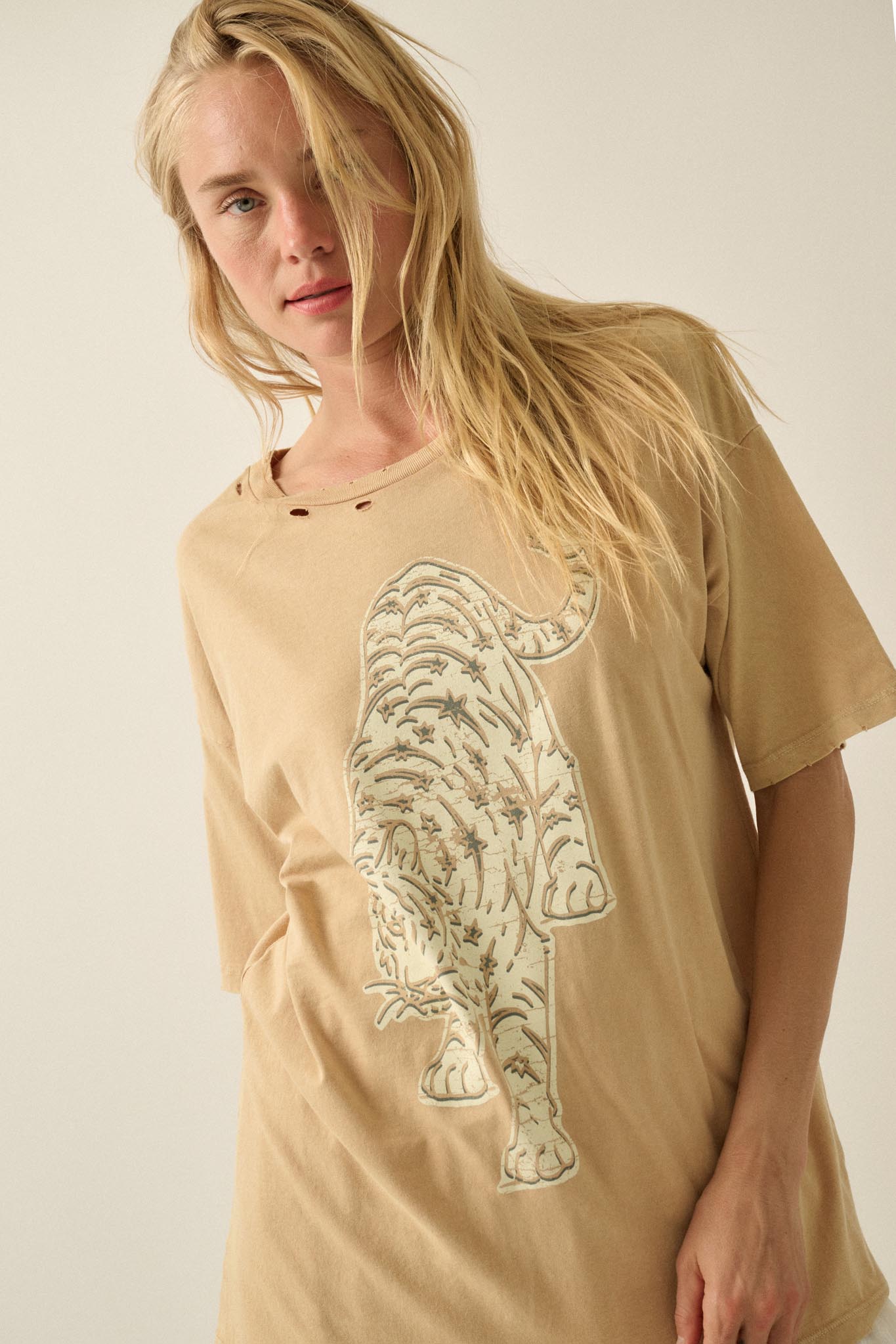 Starry Tiger Distressed Oversize Graphic Tee