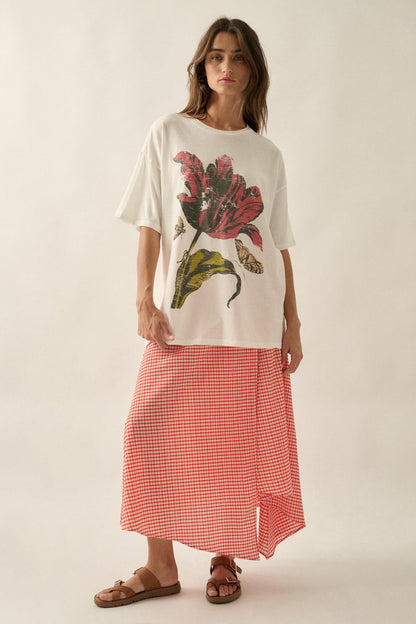Tender Tulip Vintage-Print Oversize Graphic Tee