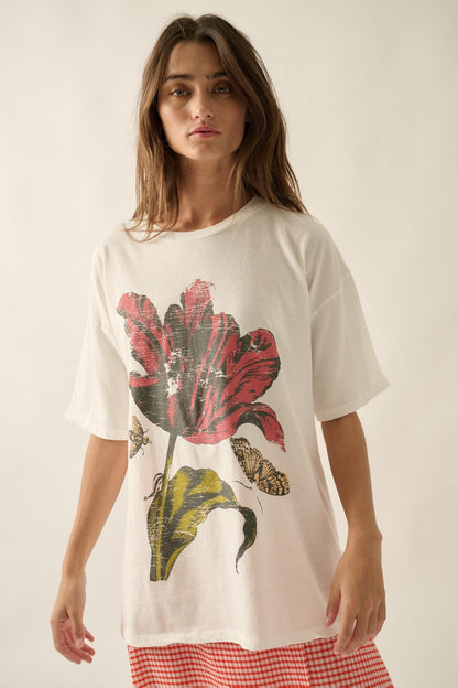 Tender Tulip Vintage-Print Oversize Graphic Tee