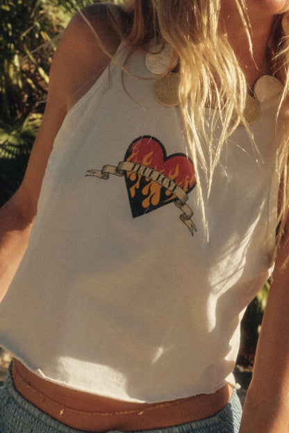 True Love Tattoo Heart Cropped Graphic Tank Top