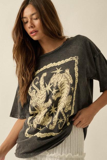 Twin Tigers Vintage-Wash Oversize Graphic Tee