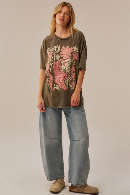 Tiger Garden Distressed Oversize Graphic Tee