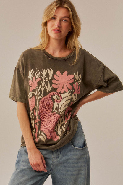 Tiger Garden Distressed Oversize Graphic Tee