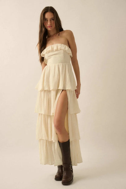 Tiers in Heaven Strapless Tiered Ruffle Maxi Dress