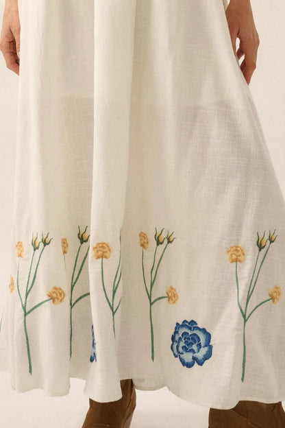 Stitched Stems Embroidered Strapless Maxi Dress