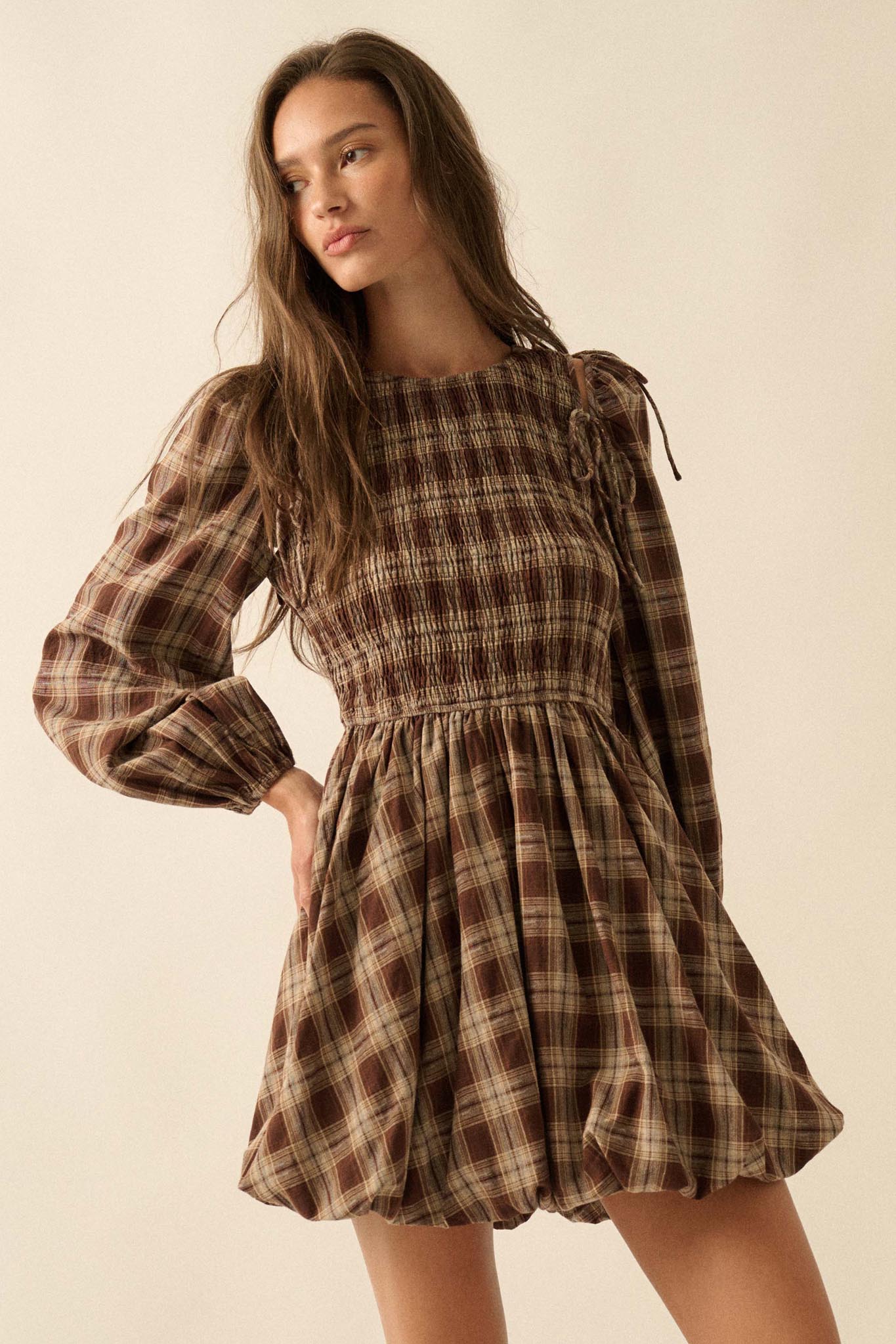 Together Again Plaid Detachable-Sleeve Mini Dress