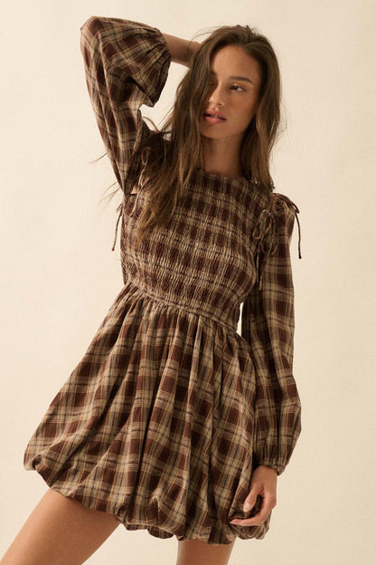 Together Again Plaid Detachable-Sleeve Mini Dress
