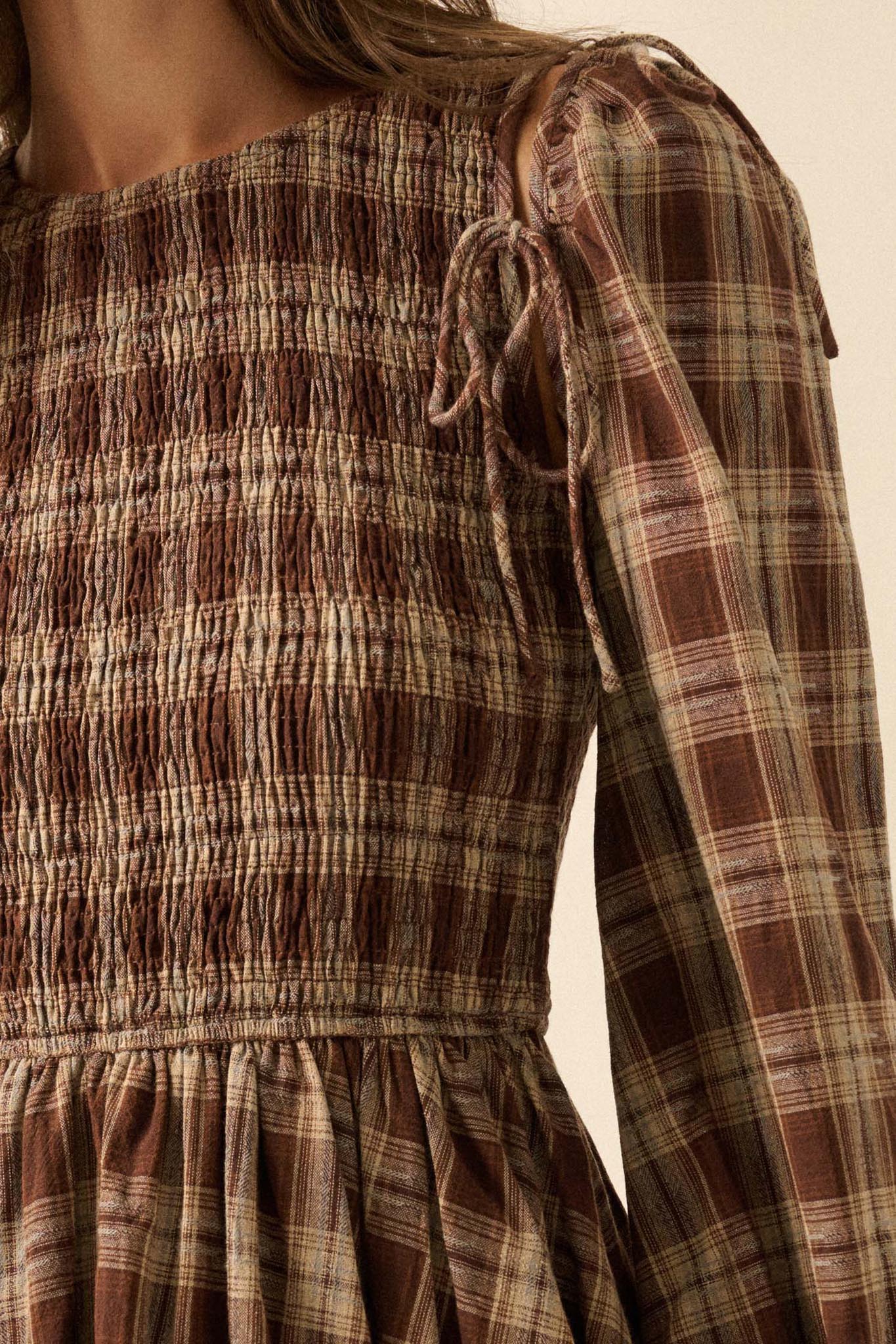 Together Again Plaid Detachable-Sleeve Mini Dress
