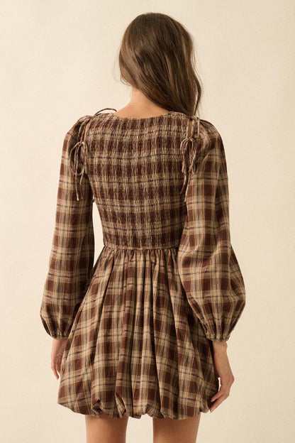 Together Again Plaid Detachable-Sleeve Mini Dress