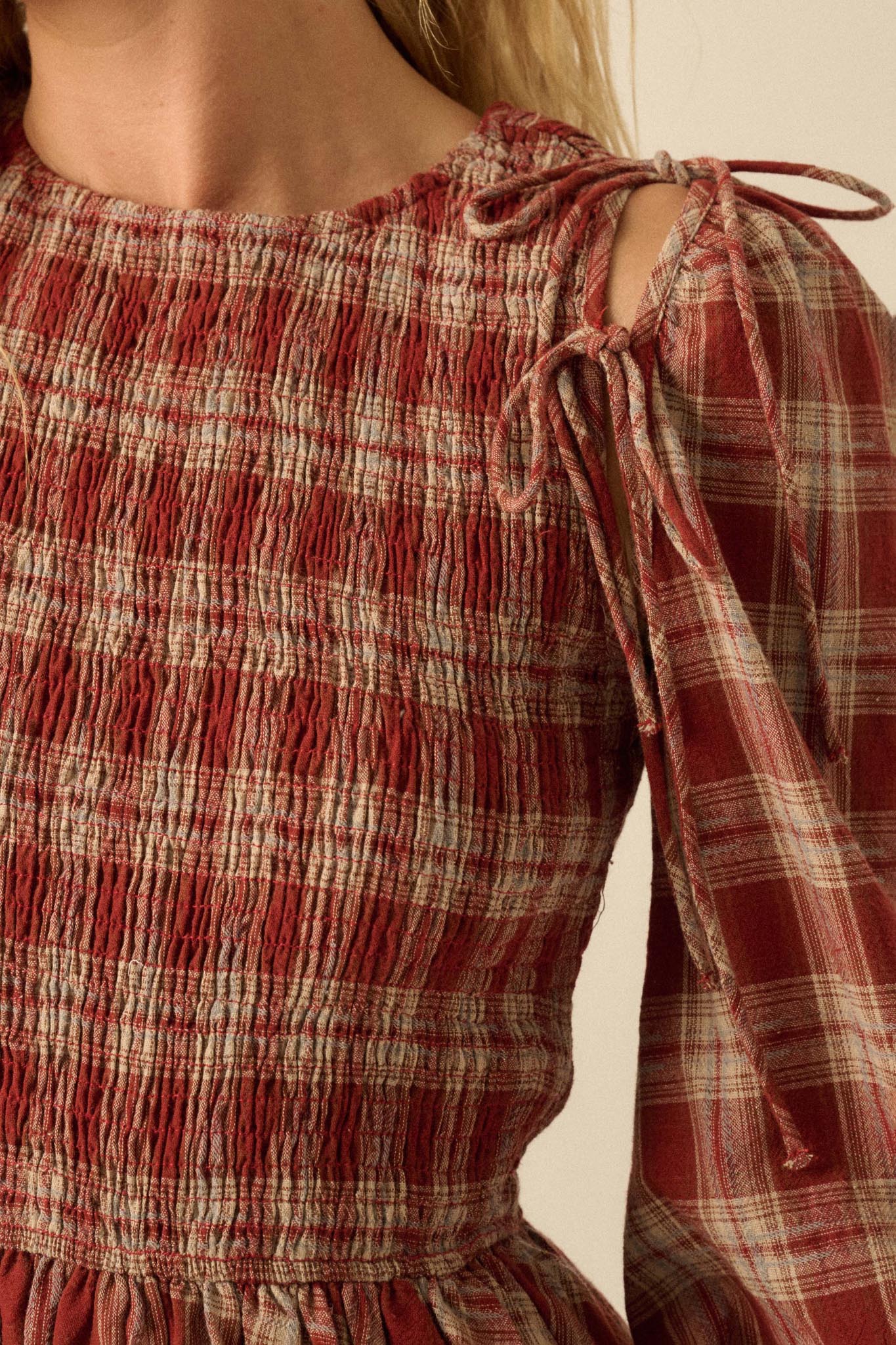 Together Again Plaid Detachable-Sleeve Mini Dress