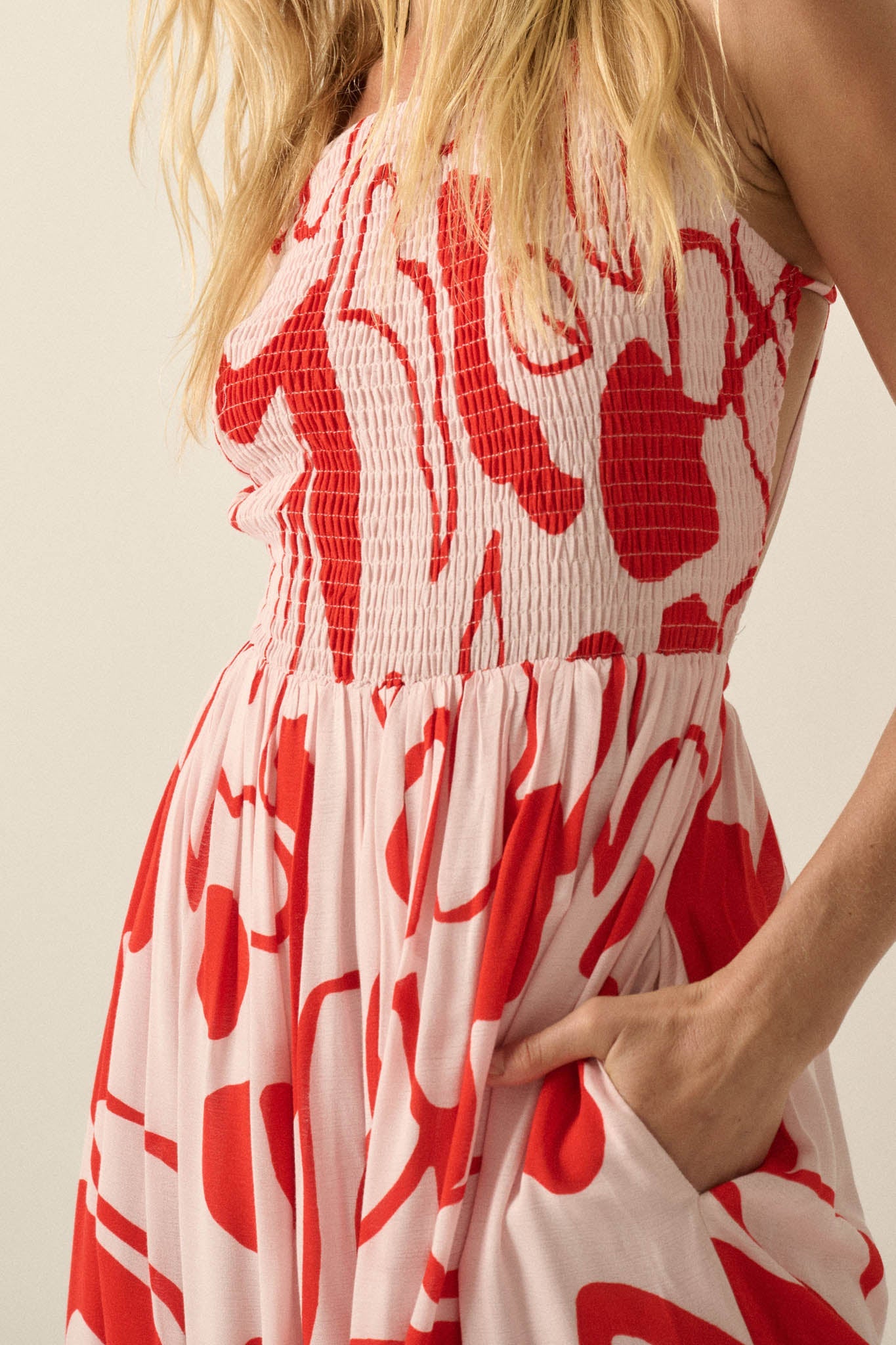 Tropical Beauty Abstract-Floral Smocked Maxi Dress