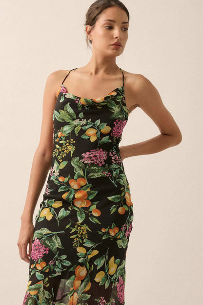 Sweet Succulence Fruit-Print Open-Back Maxi Dress