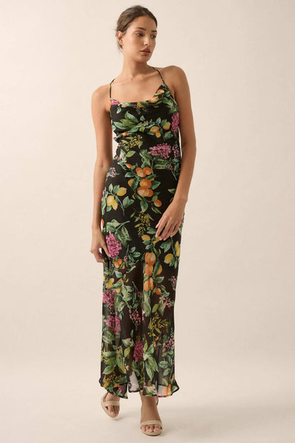 Sweet Succulence Fruit-Print Open-Back Maxi Dress
