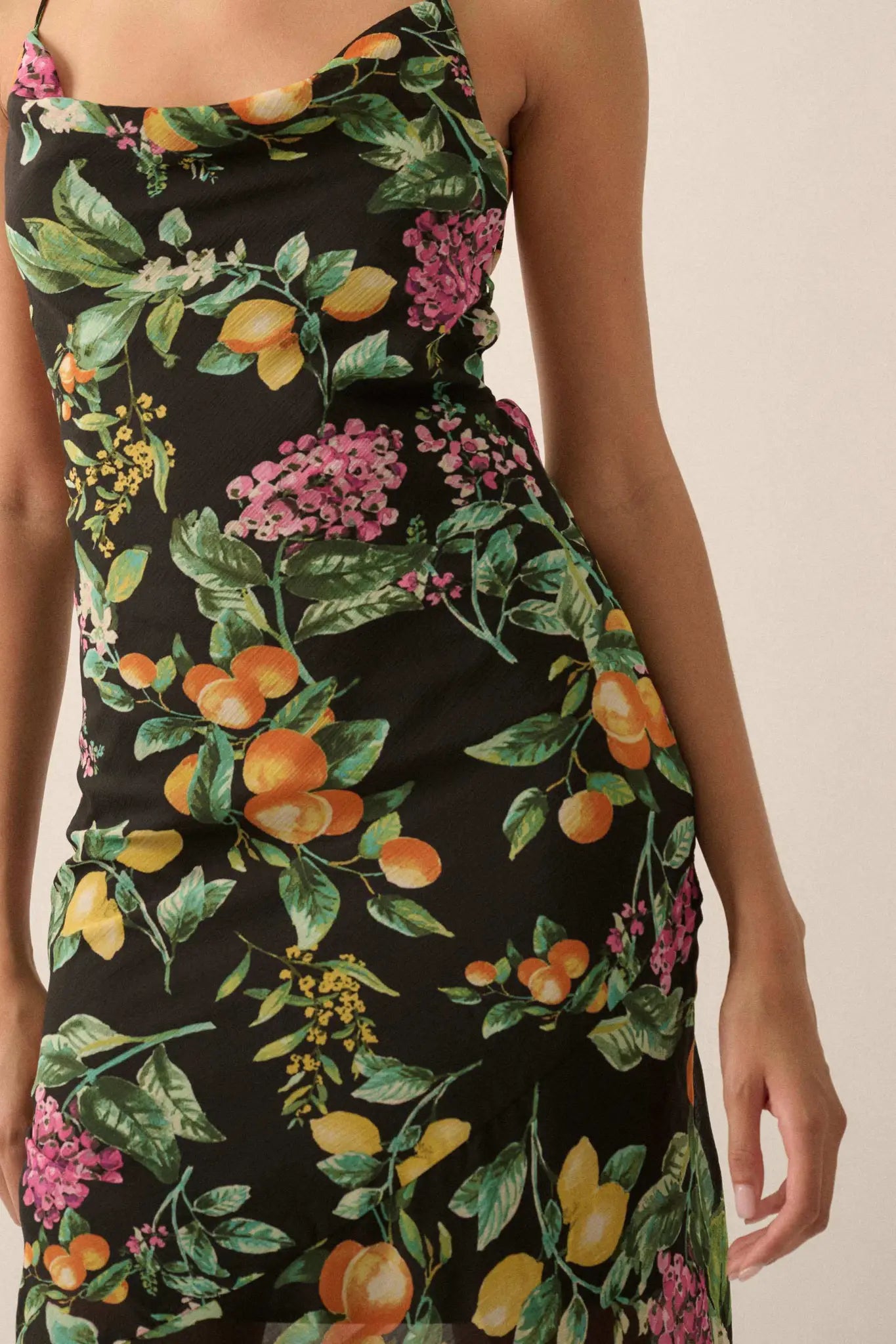 Sweet Succulence Fruit-Print Open-Back Maxi Dress