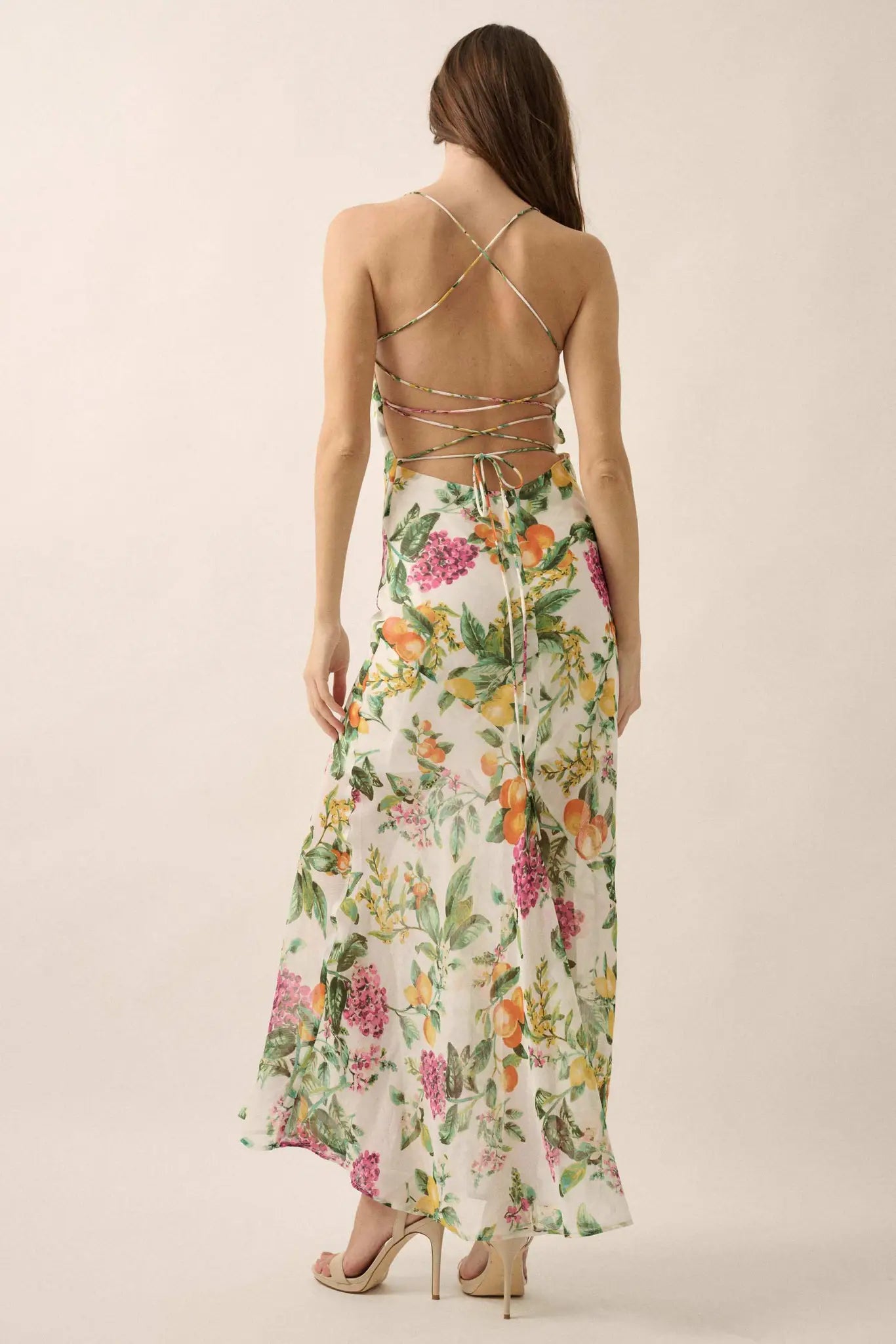 Sweet Succulence Fruit-Print Open-Back Maxi Dress