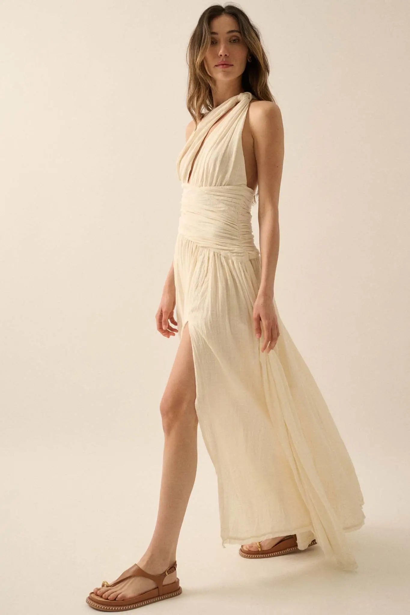 Swept Away Textured Cotton One-Shoulder Maxi Dress