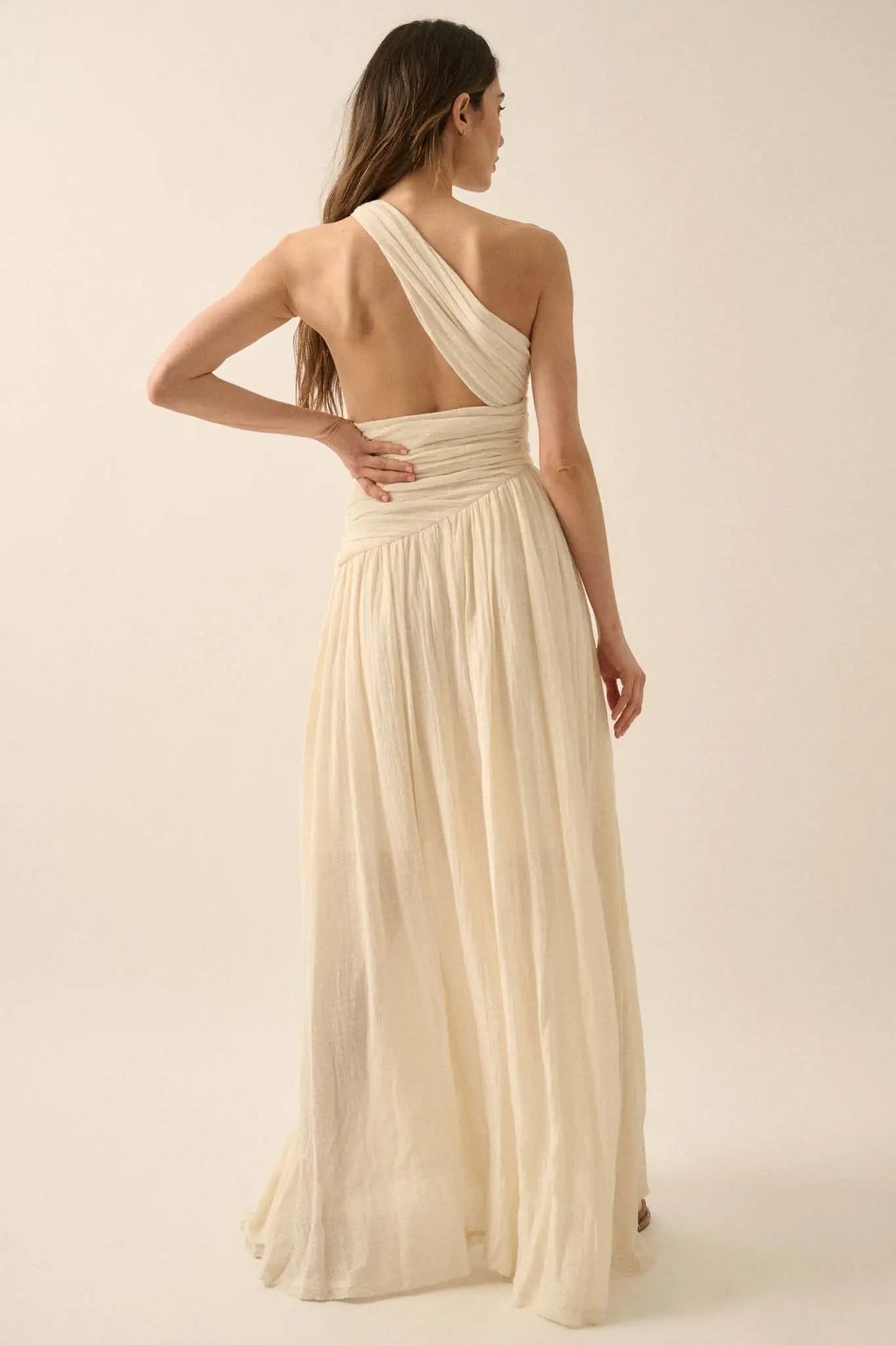 Swept Away Textured Cotton One-Shoulder Maxi Dress