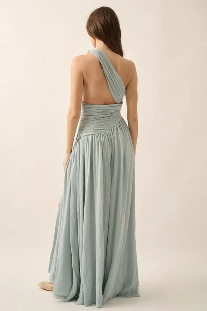 Swept Away Textured Cotton One-Shoulder Maxi Dress