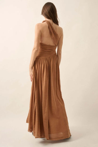 Swept Away Textured Cotton One-Shoulder Maxi Dress