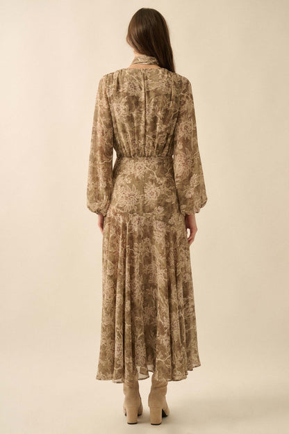 Treasured Beauty Floral Chiffon V-Neck Maxi Dress
