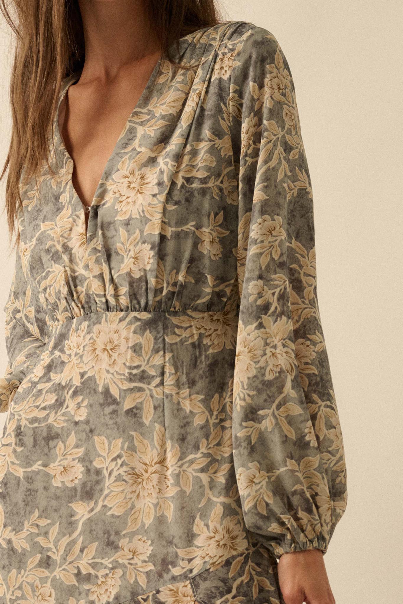 Treasured Beauty Floral Chiffon V-Neck Maxi Dress