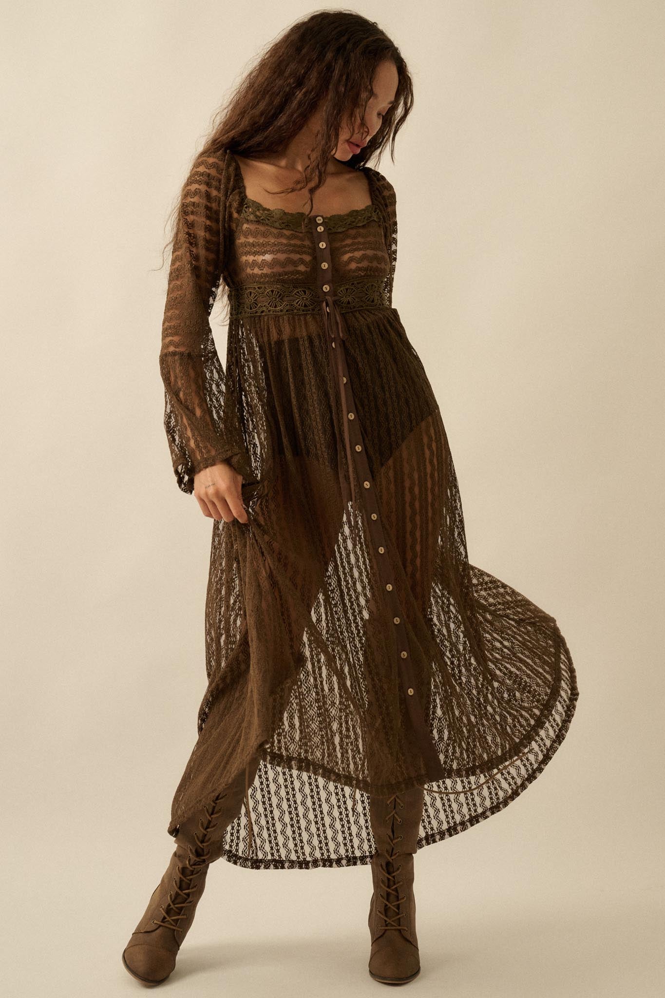 Wishful Dreaming Sheer Lace Layering Midi Dress